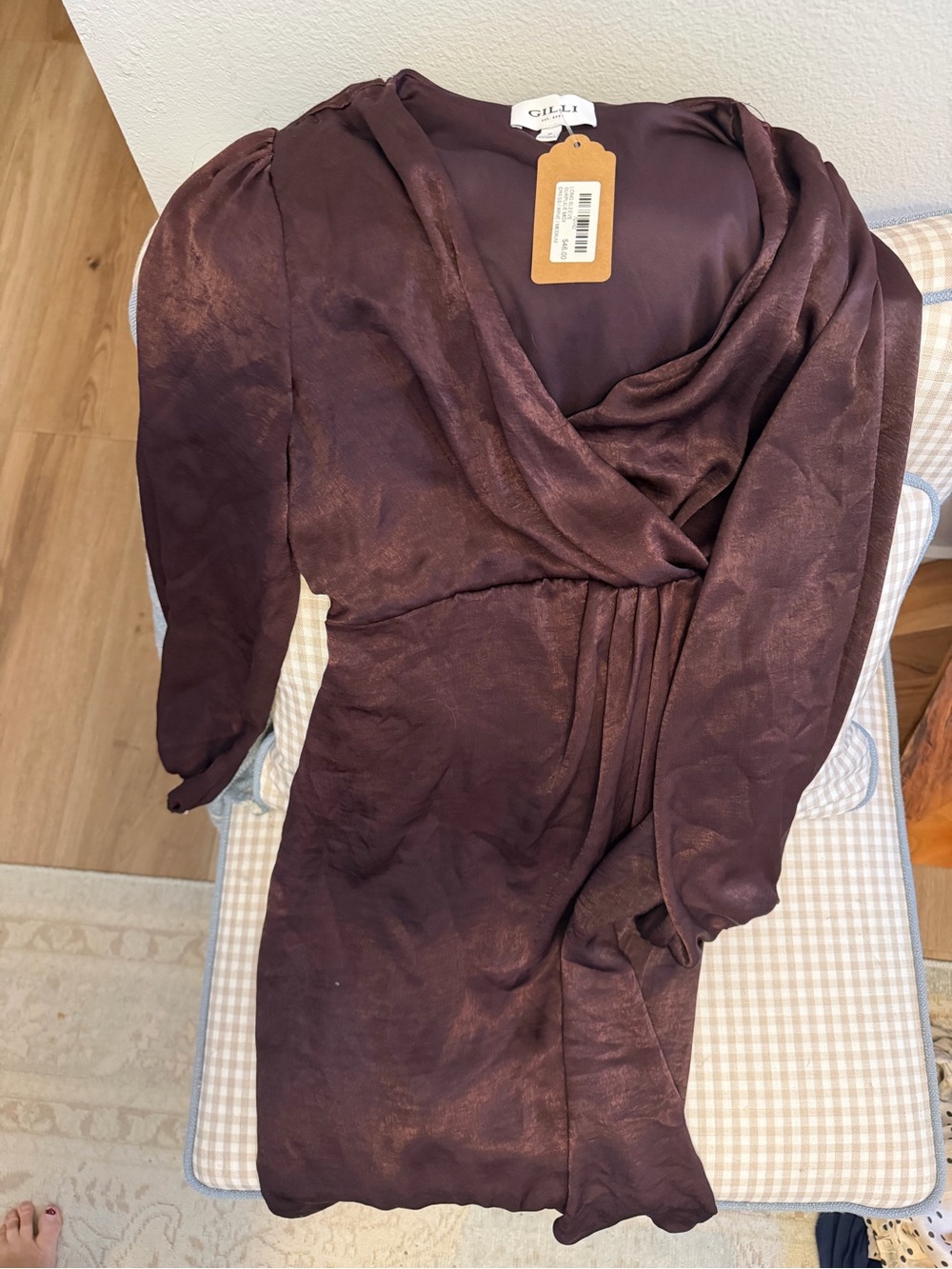 NWT Gilli Satin-Look Wrap Midi Dress in brown
